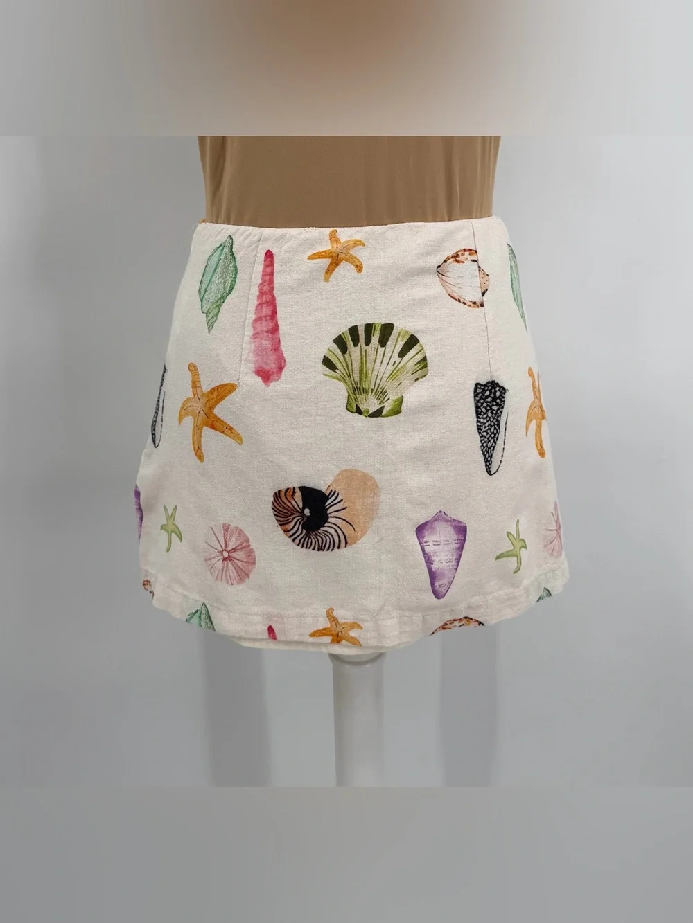 Seashell print matching set linen look XS S Coastal euro summer vacation resort